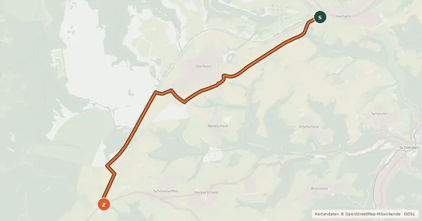 Kartenübersicht der Radroute Herhahn (34) - Schöneseiffen (42)