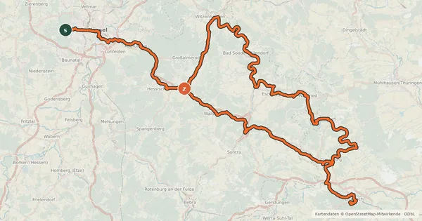 Kartenübersicht der Radroute Herkules-Wartburg-Radweg