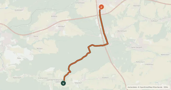 Kartenübersicht der Radroute Hermsdorf - Lippersdorf