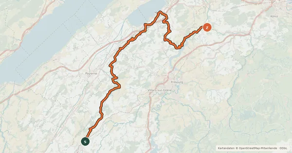 Kartenübersicht der Radroute Herzroute