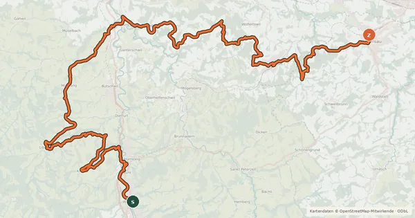 Kartenübersicht der Radroute Herzroute