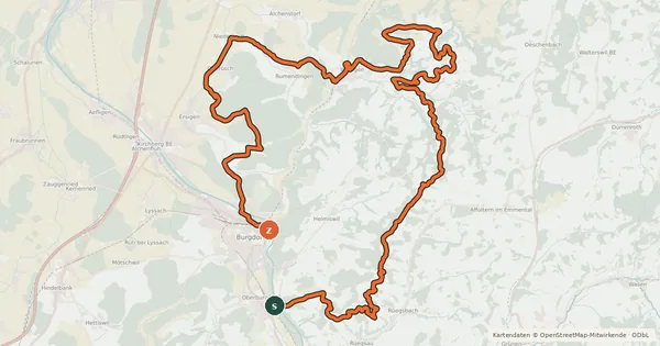 Kartenübersicht der Radroute Herzschlaufe Burdorf