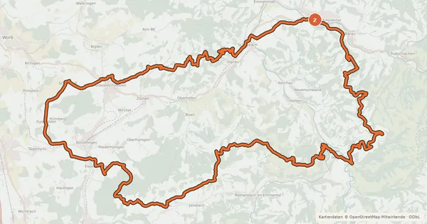 Kartenübersicht der Radroute Herzschlaufe Langnau