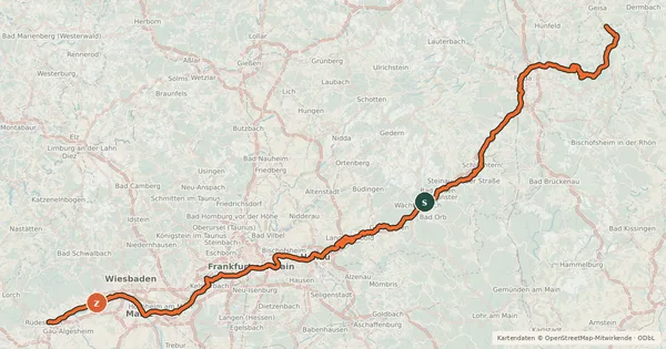 Kartenübersicht der Radroute Hessischer Radfernweg R3 (Teilstecke Salmünster - Fulda)