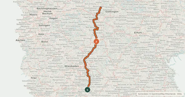 Kartenübersicht der Radroute Hessischer Radfernweg R4