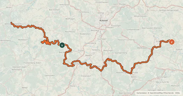 Kartenübersicht der Radroute Hessischer Radfernweg R5