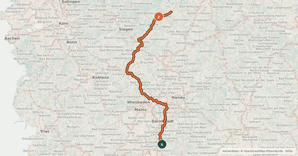 Kartenübersicht der Radroute Hessischer Radfernweg R8 (Teilstrecke Laudenbach - Darmstadt)