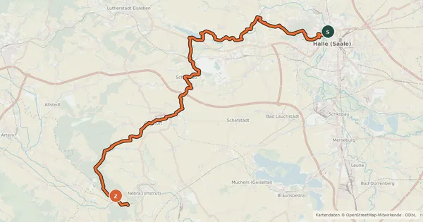Kartenübersicht der Radroute Himmelsscheiben-Radweg