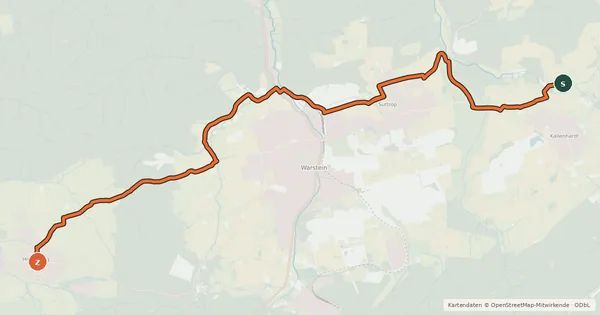 Kartenübersicht der Radroute Hirschberg - Warstein - Rüthen