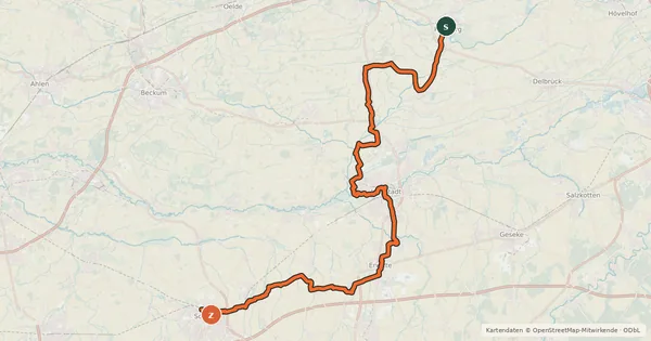 Kartenübersicht der Radroute Historische Stadtkerne - Etappe 2 (Rietberg - Soest)