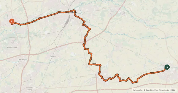 Kartenübersicht der Radroute Historische Stadtkerne - Etappe 3 (Soest - Werne)