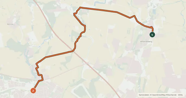 Kartenübersicht der Radroute Historische Stadtkerne Route 1 [Zubringer Hönow]