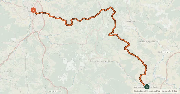 Kartenübersicht der Radroute Hochrhönradweg