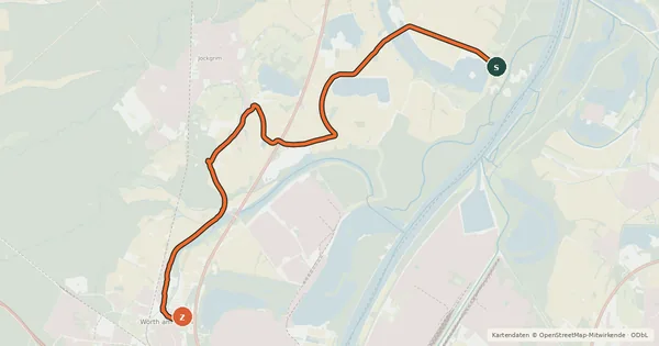 Kartenübersicht der Radroute Hochwasser-Umleitung Germersheim - Wörth