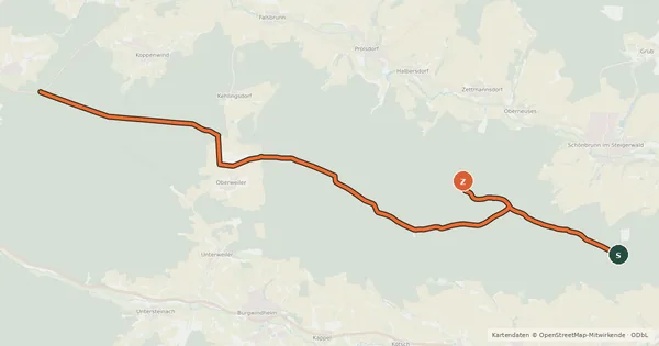 Kartenübersicht der Radroute Höhen-Steigerwald-Radweg