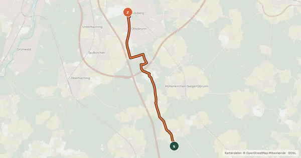 Kartenübersicht der Radroute Hofolding - Neubiberg