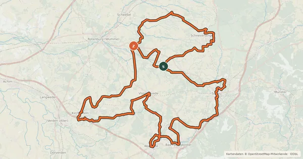 Kartenübersicht der Radroute Hohe-Heide-Radweg