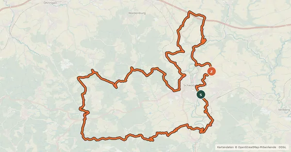 Kartenübersicht der Radroute Hohenloher Landheg Tour