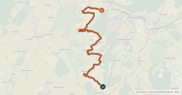 Kartenübersicht der Radroute Hohenroda Radweg