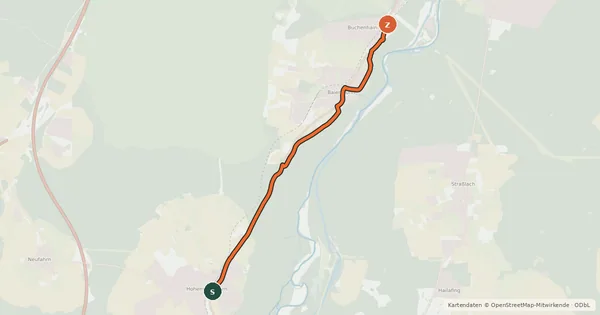Kartenübersicht der Radroute Hohenschäftlarn- Buchenhain