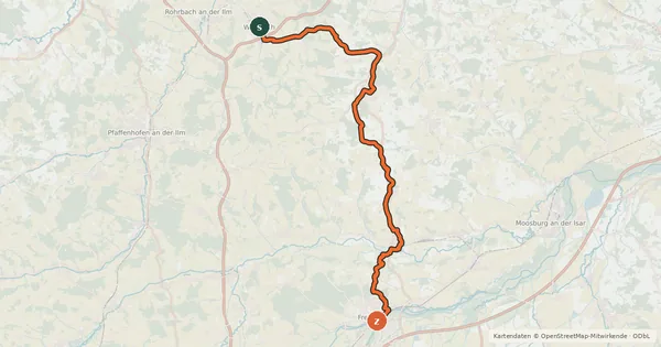 Kartenübersicht der Radroute Hopfenschleife - Wasser-Radlwege Oberbayern - Abschnitt 7