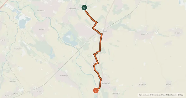 Kartenübersicht der Radroute Hückelhoven (94) - Linnich (95)
