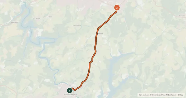 Kartenübersicht der Radroute Hückeswagen (83) - Radevormwald (93)