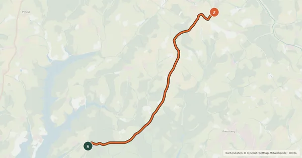 Kartenübersicht der Radroute Hückeswagen (87) - Halver (92)