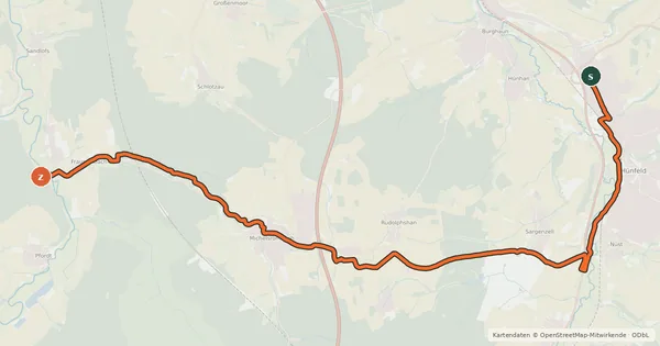Kartenübersicht der Radroute Hünfeld-Kegelspiel Radweg-R7-Vulkanradweg
