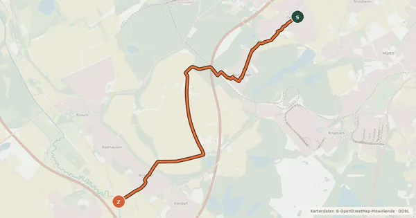 Kartenübersicht der Radroute Hürth (40) - Kerpen (59)