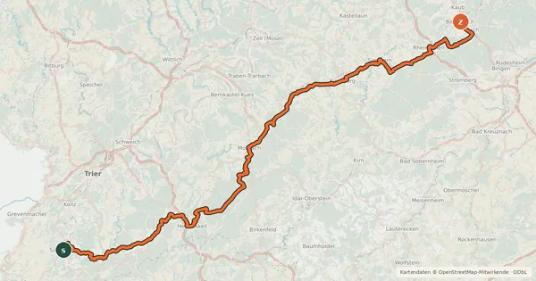 Kartenübersicht der Radroute Hunsrück-Radweg