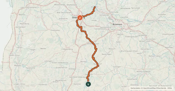 Kartenübersicht der Radroute Hunteradweg