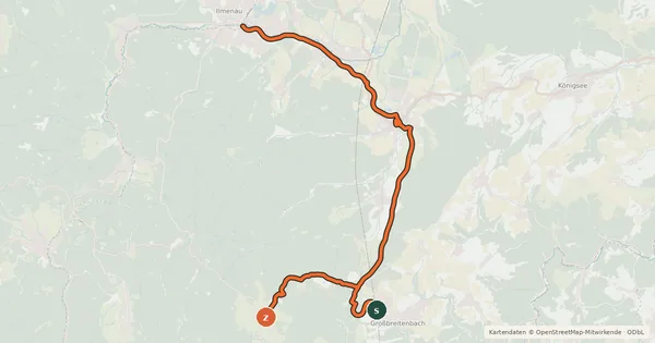 Kartenübersicht der Radroute Ilm-Rennsteig-Radweg