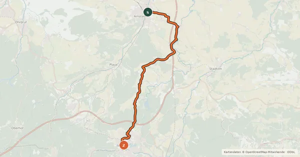 Kartenübersicht der Radroute Ilmenau-Arnstadt
