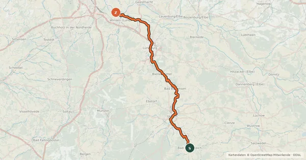 Kartenübersicht der Radroute Ilmenau-Radweg (Hauptroute)