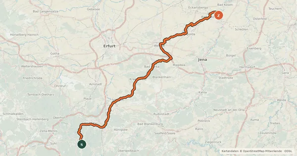 Kartenübersicht der Radroute Ilmtal-Radweg