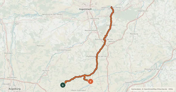 Kartenübersicht der Radroute Ilmtaltour
