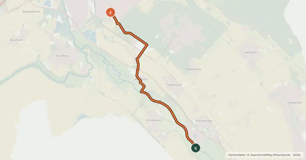 Kartenübersicht der Radroute Inden (11) - Jülich (12)
