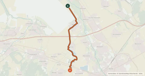 Kartenübersicht der Radroute Inden (40) - Düren (44)