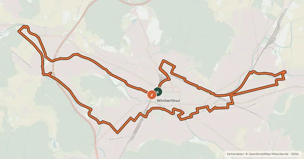 Kartenübersicht der Radroute Industrie-Veloweg Winterthur