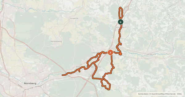 Kartenübersicht der Radroute Industriegeschichte Radtour Nürnberger Land