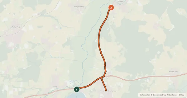 Kartenübersicht der Radroute Inning Grafrath