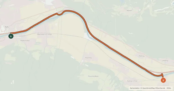 Kartenübersicht der Radroute Innradweg - Alternative Telfs