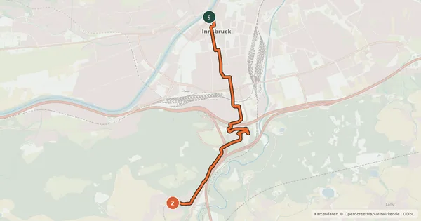 Kartenübersicht der Radroute Innsbruck - Natters