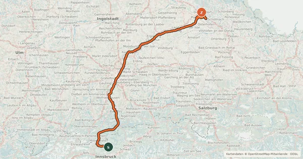 Kartenübersicht der Radroute Isar-Radweg