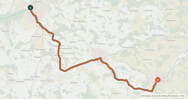 Kartenübersicht der Radroute Isar-Vils-Radweg