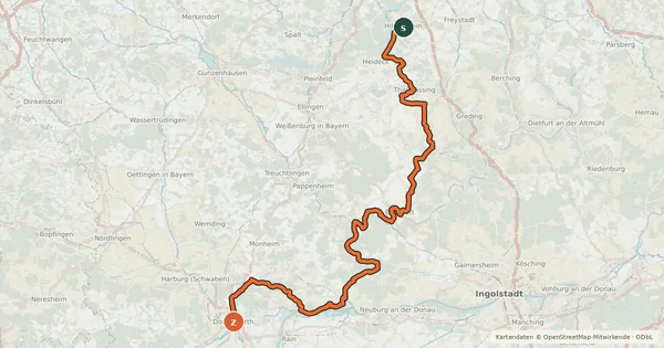 Kartenübersicht der Radroute Jakobus-Radpilgerweg