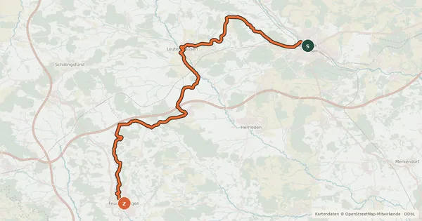 Kartenübersicht der Radroute Jakobus Radpilgerweg Ansbach – Feuchtwangen