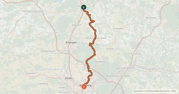 Kartenübersicht der Radroute Jakobus Radpilgerweg Coburg - Nürnberg