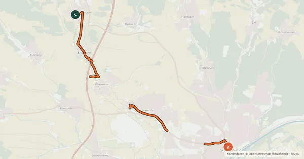 Kartenübersicht der Radroute Jakobus Radpilgerweg Fulda - Würzburg - Etappe 3
